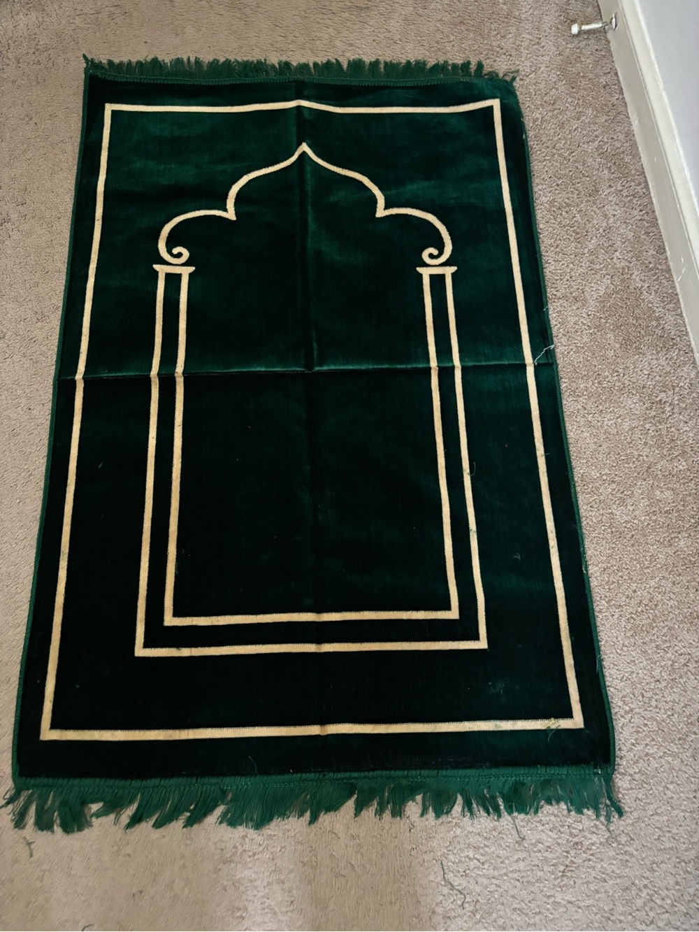 Salwar Kameez Green Prayer Mat with Gold Arch Design